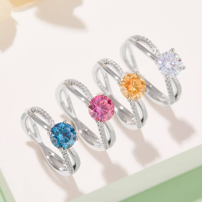 双臂刘诗诗同款S925银镀白金MoissaniteWomen's Ring1ctD级